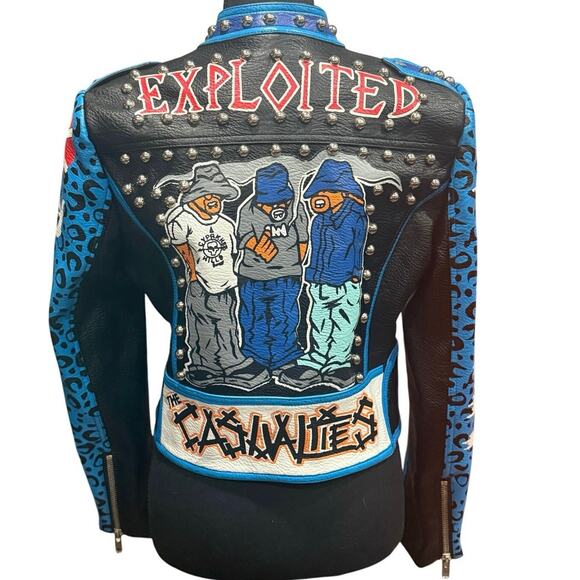 AZALEA WANG Medium STUDDED LEATHER JACKET PUNK MISFITS CASUALTIES EXPLOITED - Picture 3 of 16